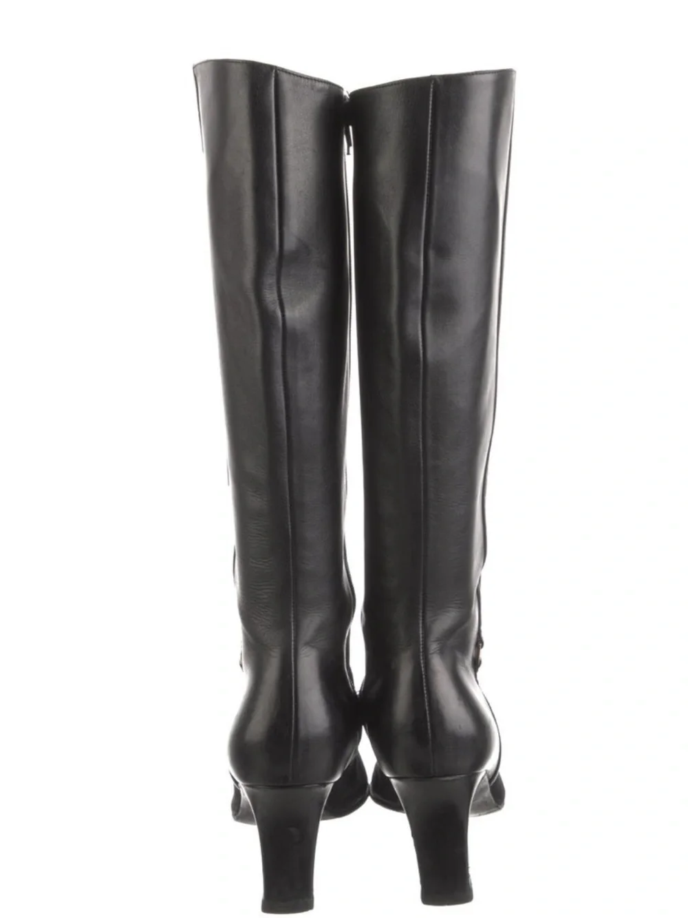FARRAGAMO Black Knee-High Leather & Suede Heel Boots 8.5